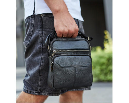 Чоловіча чорна сумка-барсетка 18x22x8, месенджер з натуральної шкіри Tiding Bag M2237A чорний