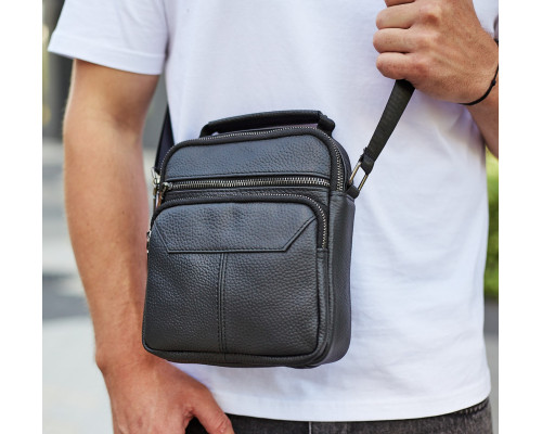 Чоловіча чорна сумка-барсетка 18x22x8, месенджер з натуральної шкіри Tiding Bag M2237A чорний
