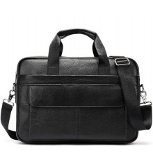 Шкіряна чоловіча сумка для ноутбука і документів чорна 39х28х8, портфель для офісного працівника, чорний