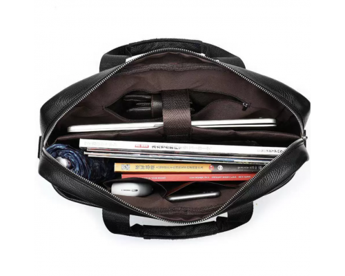 Шкіряна чоловіча сумка для ноутбука і документів чорна 39х28х8, портфель для офісного працівника, чорний