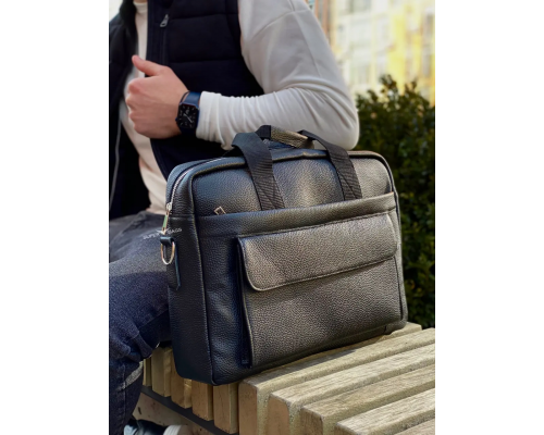 Шкіряна чоловіча сумка для ноутбука і документів чорна 39х28х8, портфель для офісного працівника, чорний