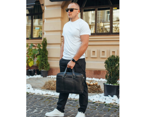 Шкіряна чоловіча сумка для документів та ноутбука 40x30x8, портфель для офіса SL-21511, чорний