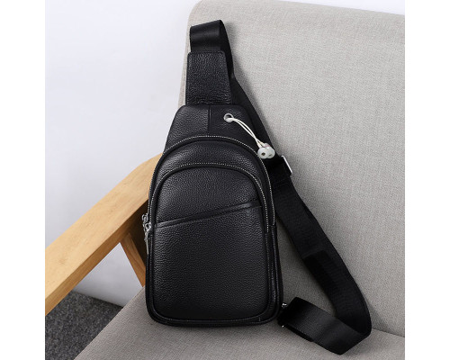 Сумка слінг чоловіча через плече 17х32х8, бананка з натуральної шкіри TIDING BAG A25F-515-1A чорна