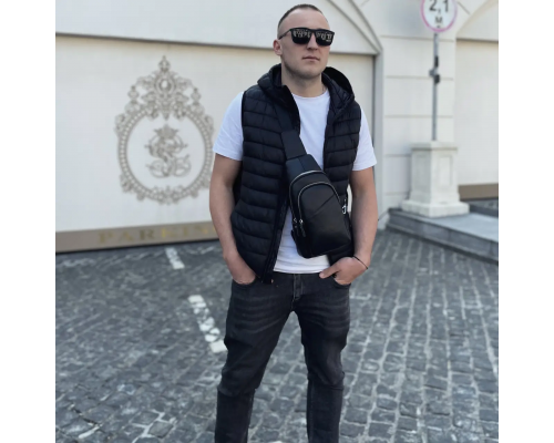 Сумка слінг чоловіча через плече 17х32х8, бананка з натуральної шкіри TIDING BAG A25F-515-1A чорна