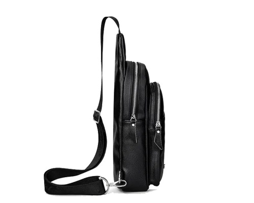 Сумка слінг чоловіча через плече 17х32х8, бананка з натуральної шкіри TIDING BAG A25F-515-1A чорна