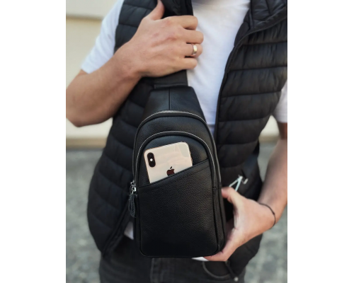 Сумка слінг чоловіча через плече 17х32х8, бананка з натуральної шкіри TIDING BAG A25F-515-1A чорна