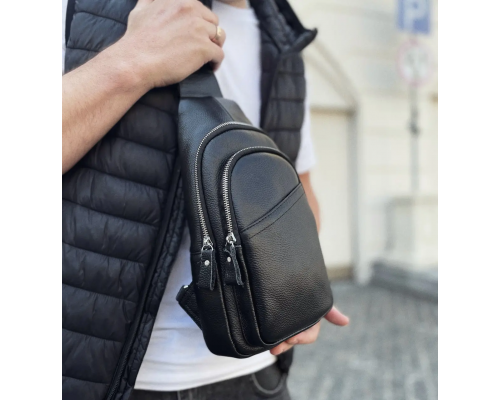 Сумка слінг чоловіча через плече 17х32х8, бананка з натуральної шкіри TIDING BAG A25F-515-1A чорна