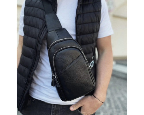 Сумка слінг чоловіча через плече 17х32х8, бананка з натуральної шкіри TIDING BAG A25F-515-1A чорна