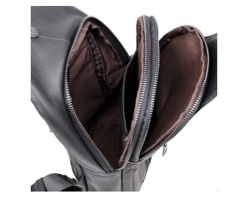 Шкіряний чорний чоловічий слінг 18х32х7, сумка рюкзак на одне плече TIDING BAG A25F-617-1A чорна