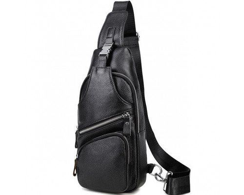 Сумка-слінг чоловіча на плече 17х32х7, нагрудний шкіряний рюкзак для міста TIDING BAG MK16094 чорний
