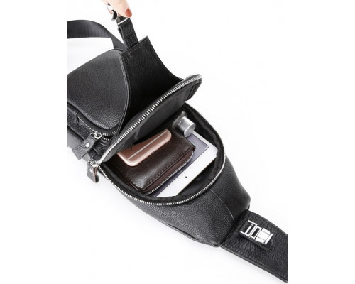 Сумка-слінг чоловіча на плече 17х32х7, нагрудний шкіряний рюкзак для міста TIDING BAG MK16094 чорний