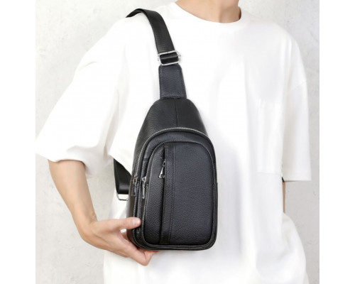 Чоловічий шкіряний слінг на одне плече 18х32х7, сумка крос боді TIDING BAG A25F-3204-1A чорна