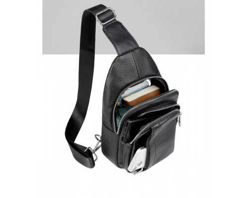 Чоловічий шкіряний слінг на одне плече 18х32х7, сумка крос боді TIDING BAG A25F-3204-1A чорна