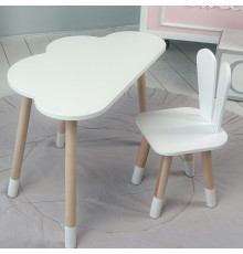 Білий набір меблів стіл та стілець, дитячий столик хмарка 46х70х40 і стільчик зайчик 26.5х26х25 для гри, малювання, навчання
