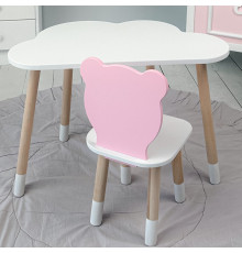 Дитячи набір столик та стільчик, стіл хмаринка білий 46х70х40 і стільчик ведмедик рожевий 26.5х26х25,