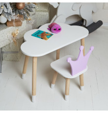 Білий столик хмарка 46х70х40 та стільчик корона фіолетовий 26.5х26х25, набір меблів для дитини стіл та стілець