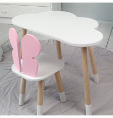 Дитячий столик хмара 46х70х40 і стілець метелик 26.5х26х25, стільчик та стіл для навчання та творчості, білий з рожевим
