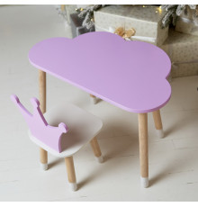 Стіл хмарка 46х70х40 та стільчик коронка 26.5х26х25, дитячий столик та стілець для малювання/занять, фіолетовий з білим