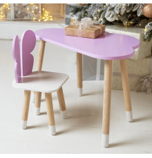 Стіл хмарка 46х70х40 та стільчик метелик 26.5х26х25, дитячий столик та стілець для малювання/занять, фіолетовий з білим