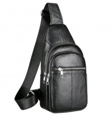 Чоловічий нагрудний шкіряний слінг 18х32х7, сумка-рюкзак через плече TIDING BAG-MK 83423 чорна