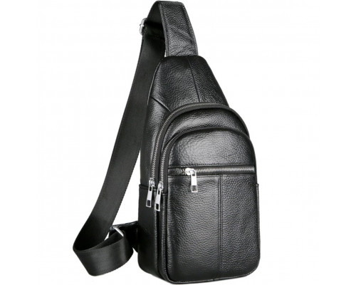 Чоловічий нагрудний шкіряний слінг 18х32х7, сумка-рюкзак через плече TIDING BAG-MK 83423 чорна