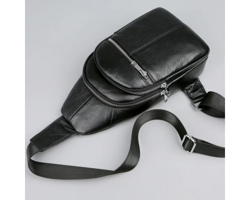 Чоловічий нагрудний шкіряний слінг 18х32х7, сумка-рюкзак через плече TIDING BAG-MK 83423 чорна