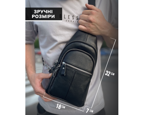 Чоловічий нагрудний шкіряний слінг 18х32х7, сумка-рюкзак через плече TIDING BAG-MK 83423 чорна