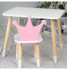 Стіл в дитячу кімнату 46х60х45 і стілець корона 26.5х26х25, столик та стільчик для дівчинки, рожевий з білим