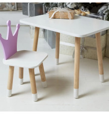 Дитячий стіл 46х60х45 і стілець корона 26.5х26х25, столик та стільчик для дівчачої кімнати, фіолетовий з білим