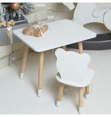 Стіл прямокутний 46х60х45 і стілець медвежа 26.5х26х25, столик та стільчик в дитячу, білий