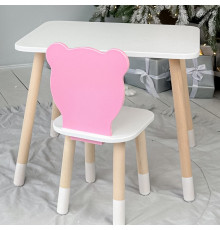 Стіл прямокутний 46х60х45 і стілець медвежа 26.5х26х25, столик та стільчик в дитячу, білий з рожевим