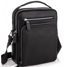 Шкіряна чоловіча сумка-барсетка 21х26х6, месенджер через плече з ручкою Tiding Bag M32432 чорний