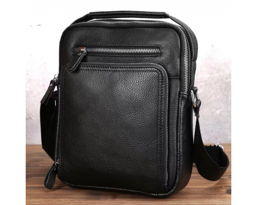 Шкіряна чоловіча сумка-барсетка 21х26х6, месенджер через плече з ручкою Tiding Bag M32432 чорний