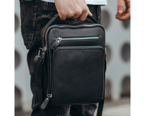 Шкіряна чоловіча сумка-барсетка 21х26х6, месенджер через плече з ручкою Tiding Bag M32432 чорний