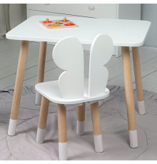Стіл прямокутний 46х60х45 і стілець метелик 26.5х26х25, столик та стільчик для дівчинки до 7 років, білий