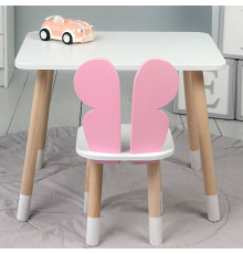 Столик прямокутний 46х60х45 і стільчик метелик 26.5х26х25, стіл та стілець в дитячу, білий з рожевим