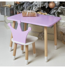 Стіл прямокутний 46х60х45 і стілець корона 26.5х26х25, столик та стільчик для дівчинки, фіолетовий з білим