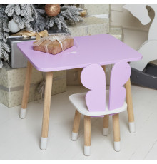 Дитячий стіл 46х60х45 і стілець крильця метелика 26.5х26х25, столик та стільчик для дівчачої кімнати, фіолетовий з білим
