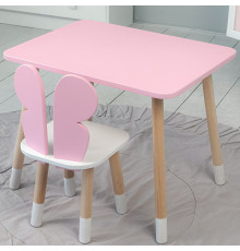 Стіл прямий 46х60х45 і стілець крильця метелик 26.5х26х25, столик та стільчик для дівчинки, рожевий з білим