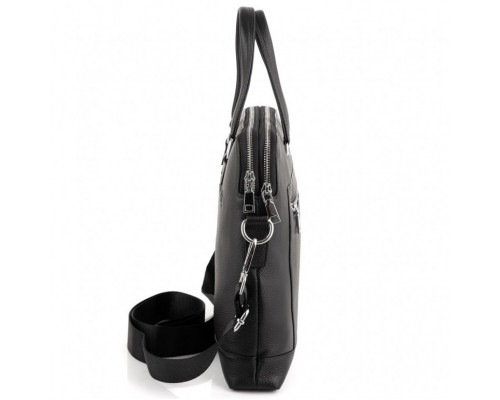 Шкіряна чоловіча сумка для документів та ноутбука 37х28.5х7, офісний діловий портфель Tiding Bag NV23712 чорний