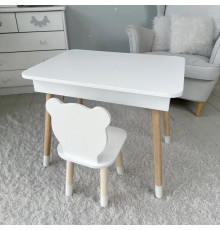 Столик з відкидним верхом 53х60х45 і стільчик медвежа 26.5х26х25, стіл та стілець для злопчика від 1 року, білий
