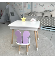 Столик з відкидним верхом 53х60х45 і стільчик крила метелика 26.5х26х25, стіл та стілець для дітей від 1 року, білий з фіолетовим