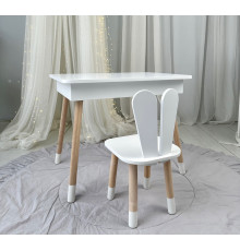 Дитячий столик з відкидним верхом 53х60х45 і стільчик зайчик 26.5х26х25, стіл та стілець для дітей до 7 років, білий