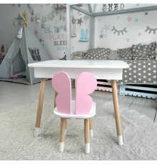 Дитячий столик з відкидним верхом 53х60х45 і стільчик метелик 26.5х26х25, стіл та стілець для дітей до 7 років, білий з рожевим