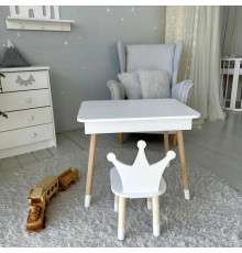 Столик з відкидним верхом 53х60х45 і стільчик корона 26.5х26х25, стіл та стілець для дітей від 1 року, білий