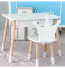 Стіл прямокутний з ящиком для речей 46х60х45 і стілець корона 26.5х26х25, столик та стільчик в дитячу, білий