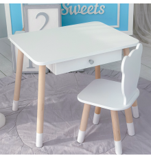 Стіл прямокутний з висувним ящиком 46х60х45 і стілець медвежа 26.5х26х25, столик та стільчик в дитячу, білий
