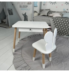 Стіл прямокутний з ящиком 46х60х45 і стілець метелик 26.5х26х25, столик та стільчик в дитячу, білий