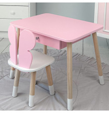 Стіл прямокутний з ящиком для речей 46х60х45 і стілець метелик 26.5х26х25, столик та стільчик в дитячу, рожевий з білим