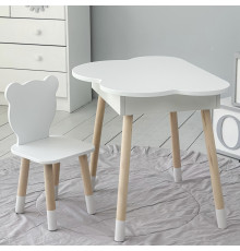 Столик хмаринка з нішею для речей 54х68х50 і стільчик спинка в формі медведика 26.5х26х25, стіл та стілець в дитячу кімнату, білий